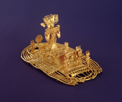 A Muisca votive figurine depicting the Ceremony of El Dorado by Pre Columbian